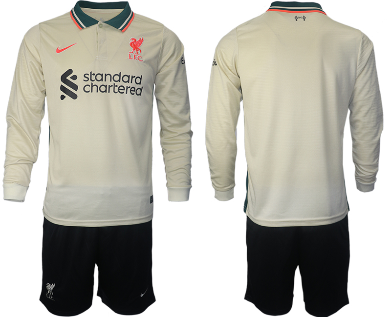 Men 2021-2022 Club Liverpool away cream Long Sleeve blank Soccer Jersey->liverpool jersey->Soccer Club Jersey
